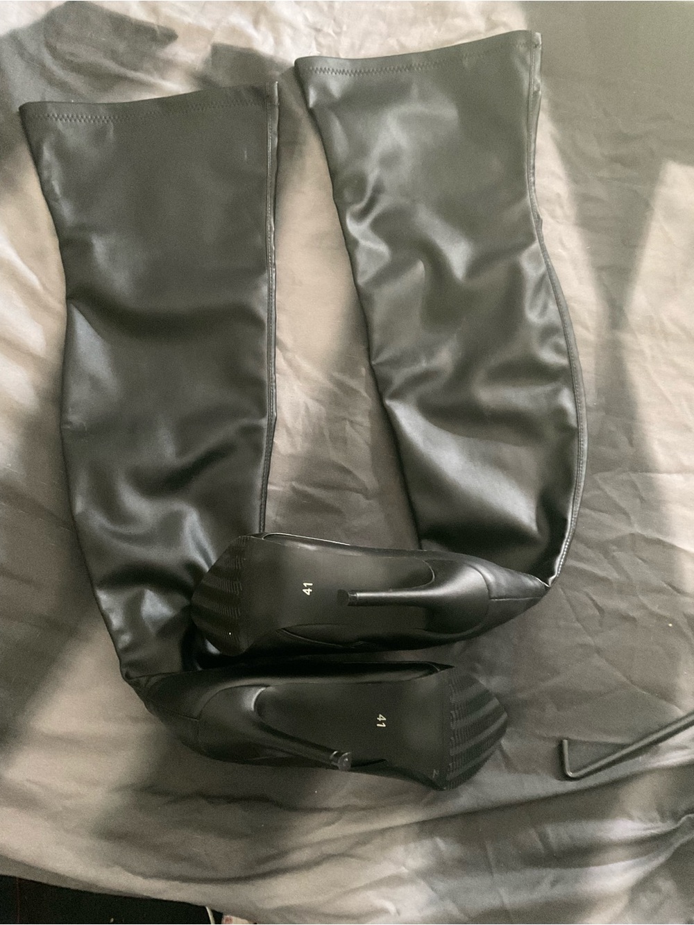 Black Faux-Leather Over-the-Knee Boots - Women's
